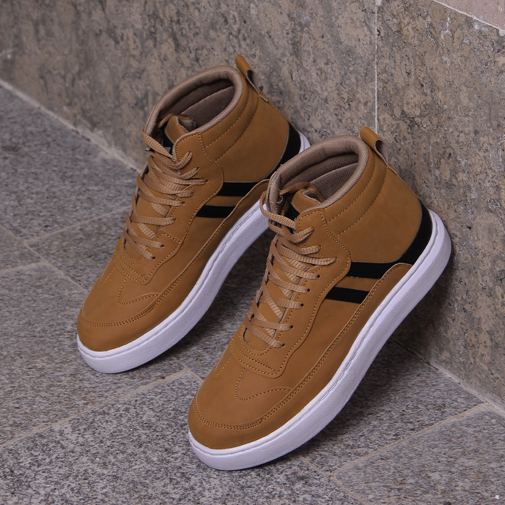 کفش ساقدار دو خط خردلی